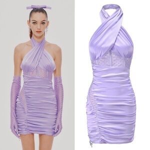 Nana Jacqueline Amara Mini Dress in Purple Medium